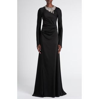 Alexander McQueen Twisted Crystal Embellished Long Sleeve Gown in Black at Nordstrom, Size 6 Us