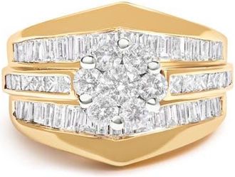 House of Brilliance 14K Yellow Gold 2-1/3 Ctw Diamond Cluster Channel Set Chevron Shaped Engagement Ring at Nordstrom, Size 7.5