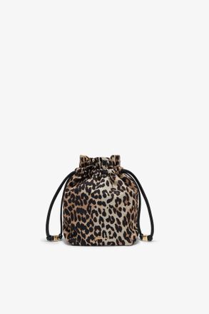 Ganni Brown Printed Bou Bucket Pouch in Leopard