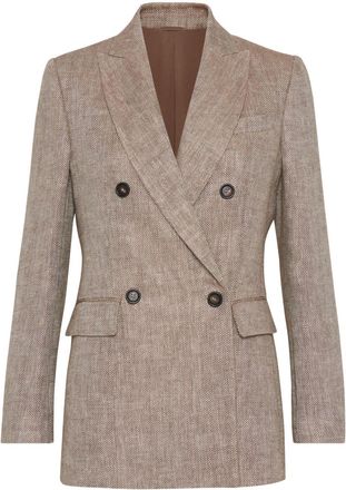Brunello Cucinelli herringbone linen blazer - women - Linen/Flax - 48 - Brown
