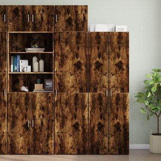 Berkfield Home Slim Storage Cabinet Smoked Oak 50x42.5x225 cm Engineered Wood in Brown