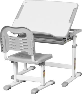 HOMCOM Kids Desk and Chair Set w/ Drawer - Pen Slot Hook - Grey | TJ Hughes