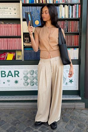 Maeve The Avery Linen Blend Stripe Twill Pants by Maeve