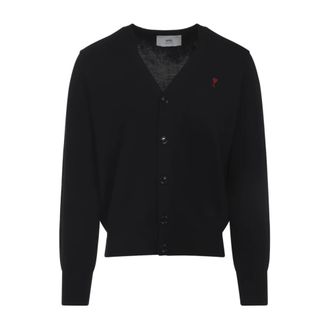 Ami Cardigans, male, Black, Size: XL Black Wool Sweater Aw25