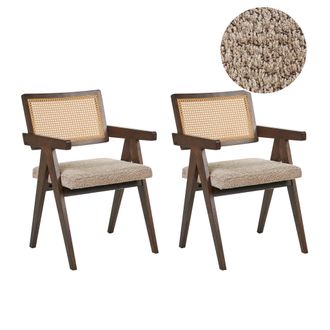 Beliani Conjunto De 2 Sillas De Comedor Retro Estructura De Madera De Caucho Asiento De Boucl&eacute; Comedor Cocina Marr&oacute;n Y Gris Pardo Ava