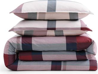 Tommy Hilfiger Prospect Park Plaid Cotton Percale Comforter & Shams Set in Eggshell White/blue/red at Nordstrom, Size Full/queen