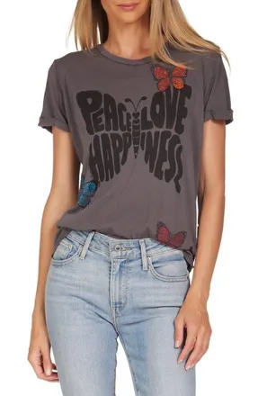 Lauren Moshi Edda Crystal Love Butterfly Top in Onyx at Nordstrom, Size X-Small