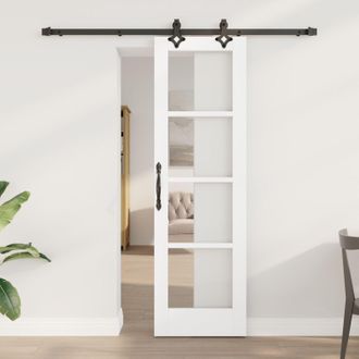 Berkfield Home Sliding Door with Hardware Set ORKDAL White Solid Wood & Glass
