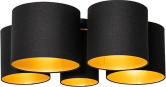 QAZQA Qazqa - Ceiling Light Black with Gold Interior 5 Lights - Multidrum