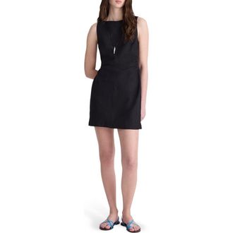 Madewell Boat Neck Shirred Linen Minidress in Jet Black at Nordstrom, Size 00
