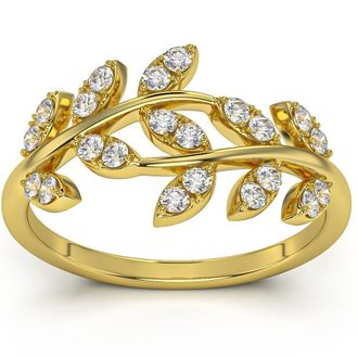 Pompeii3 1/3Ct Diamond Wedding Stackable Ring Vine Petal Leaf White Yellow or Rose Gold