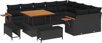 vidaXL Garden Sofa Set with Cushion 12 pcs Black 100 x 100 x 71 cm Vidaxl