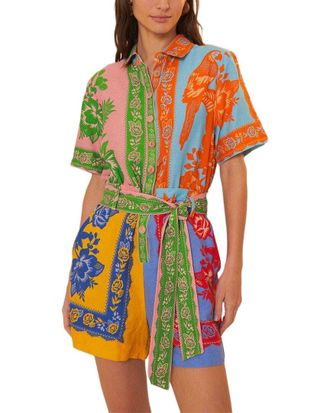 Farm Rio Farm Rio Lace Garden Mix Scarves Linen-Blend Romper