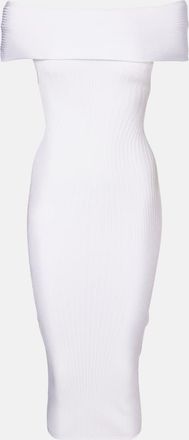MUGLER Ribbed-knit off-shoulder midi dress