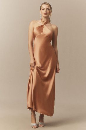BHLDN Selma Halter-Neck High-Shine Satin Maxi Dress