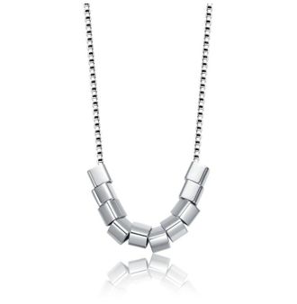 Rachel Glauber White Gold Plated Cylindrical Bead Necklace