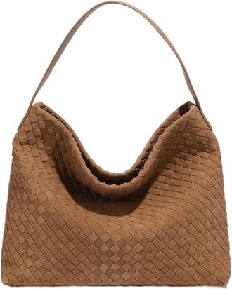 Generic Compatible For Large Capacity Womens Woven Suede Bucket Bag Underarm Shoulder Crossbody Soft Vintage Tote Polyester Lining(Khaki)
