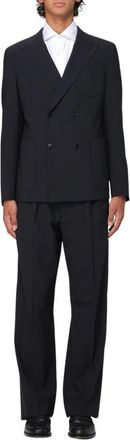 Emporio Armani Blauwe Double-Breasted Wool Stretch Jurk - Heren - Business pakken - Blauw - XL - Wol - Kostuums