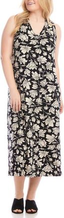 Karen Kane Floral Sleeveless Jersey Midi Dress in Black at Nordstrom, Size 3X