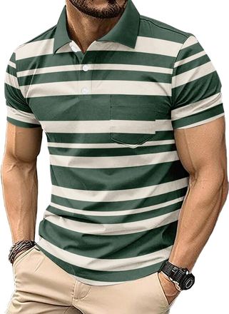 Generic Mens Casual Polo Shirts Short Sleeve Fashion Golf Shirt Classic Striped Slim Fit T-Shirts (UK, Alpha, 4XL, Regular, Regular, 5)