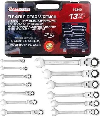 OEM Llave De Boca Fija Con Trinquete, Articulada, Juego De 13 Piezas Forcekraft