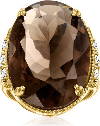 Ross-Simons Smoky Quartz and White Zircon Ring in 18kt Gold Over Sterling