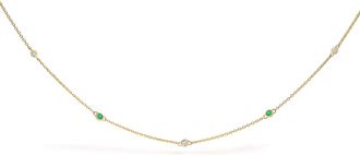 House of Brilliance 14K Yellow Gold Bezel Set Alternating Green Emerald and Diamond Station Necklace