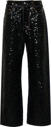 P.A.R.O.S.H. Jeans met rechte pijpen en pailletten - Dames - Loose Fit Jeans - Zwart - XS - Pailletten - Jeans