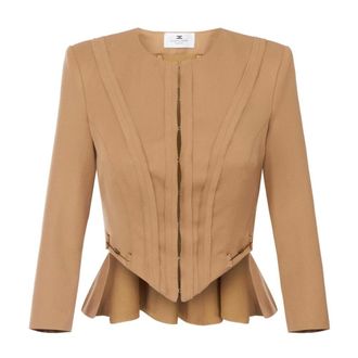 Elisabetta Franchi Gabardine Peplum Jas - Dames - Jassen - Beige - Maat: S Gabardine
