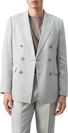 Mango Amalfi Linen Slim Fit Double Breast Blazer in Grey at Nordstrom, Size 40