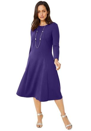 Jessica London Long Sleeve Stretch Ponte Dress in Midnight Violet at Nordstrom, Size 22