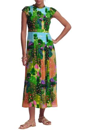 Boden Ruffle Pleated Maxi Dress in Garden Print at Nordstrom, Size 10