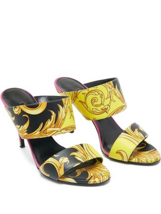 Versace baroque print leather sandals - women - Calf Leather/Calf Leather/Calf Leather - 37 - Black