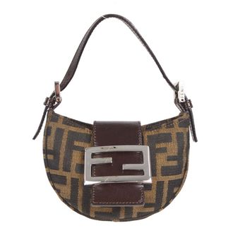 Fendi Vintage Croissant Bag Zucca Canvas Brown Canvas Handbag (Pre-Owned)