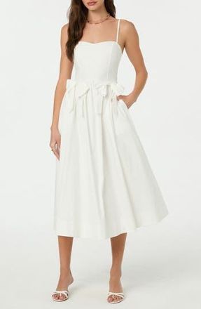 ASTR the Label Poplin Bow Detail Midi Dress in Off White at Nordstrom Rack, Size Medium