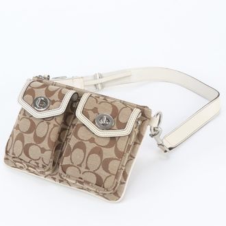Coach Beige Leather Canvas Handbag Shoulder Bag Tote Bag (Pre-Owned)