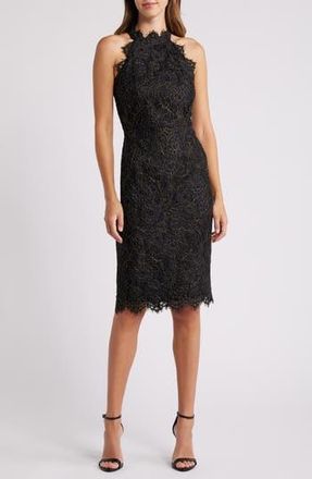 Eliza J Metallic Eyelash Lace Cocktail Dress in Blk Gold at Nordstrom Rack, Size 12