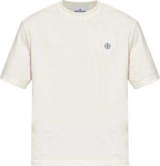 Stone Island Ss Embroidered Logo White Cotton T-Shirt