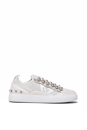 Emanuelle Vee White Leather Rubber Sole Sneakers