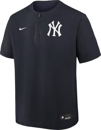Nike New York Yankees Authentic Collection Nike Mens Dri-FIT MLB 1/4-Zip Short-Sleeve Windshirt in Blue | 04HF0GIONK-Q9T