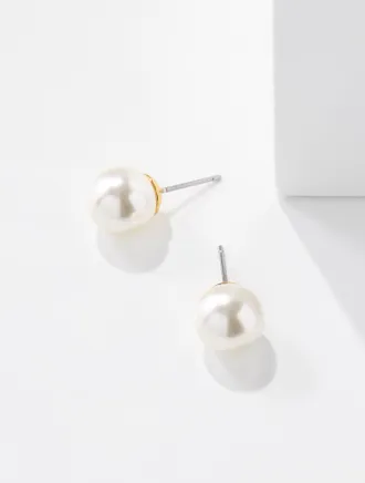 Talbots Classic Pearl Stud Earrings - Ivory Pearl/Gold - 001 Talbots