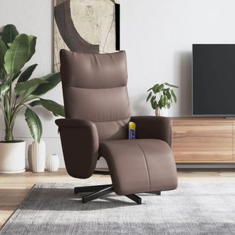 vidaXL Sill&oacute;n Reclinable Masaje Con Reposapi&eacute;s Cuero Sint&eacute;tico Marr&oacute;n Vidaxl