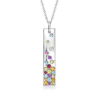 Ross-Simons Multi-Gemstone Bar Pendant Necklace in Sterling Silver