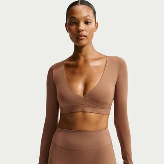 Nike Womens SKIMS Matte Long-Sleeve Wrap Top in Brown | IV6730-263