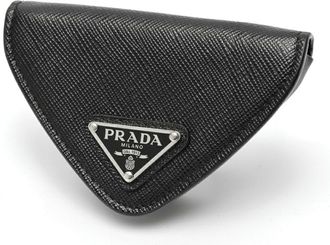 Prada Black Saffiano Triangle Leather Coin Purse/Coin Case (Pre-Owned)