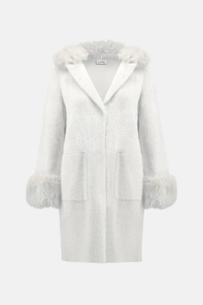 Joseph Ribkoff Womens Feather Yarn Faux Fur Coat In Winter White