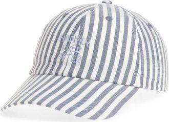 Frasier Sterling Happy Ever After Stripe Cotton Canvas Baseball Cap in Grey at Nordstrom