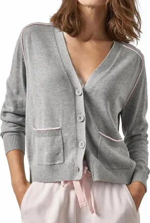 Lilla P Saddle Sleeve V-Neck Cardigan In Heather Grey