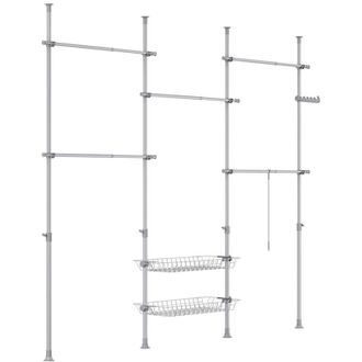 SoBuy SoBuy Telescopic Clothes Rail - Adjustable Open Wardrobe with Rods and Shelves, Coat Rack for Bedroom or Dressing Room, Grey, KLS04-II-HG