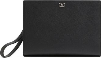 Valentino Garavani Gegreineerde leren VLogo clutch - Heren - Tassen - Zwart - ONE Size - Leer - Tassen